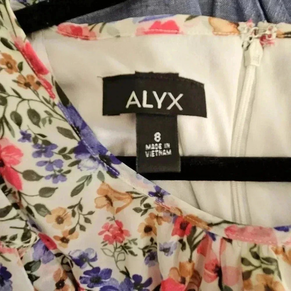 ALYX Mixed Media Belted Sheath Dress Size 8, Floral And Solid, Careerwear - Picture 5 of 7